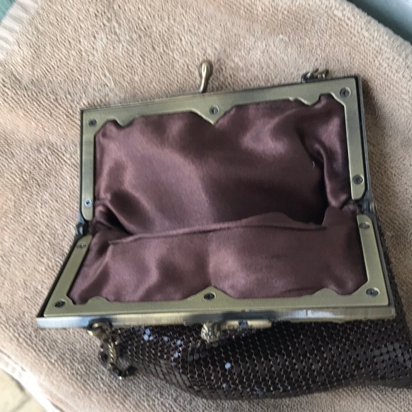 Brown Mesh Clutch with Metal Frame - Picture 2 of 5